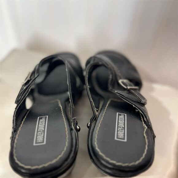 Harley-Davidson Black Wedge Slide Sandals 8.5M Studded Buckle Platform Biker Y2K - Picture 7 of 10